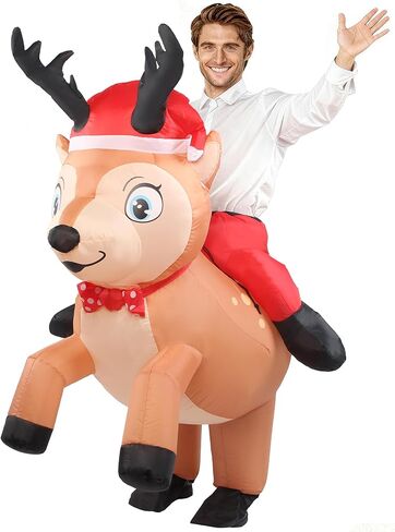 Inflatable Reindeer Costume Unisex Adult Riding Deer Suit Onesie Outfit Fancy Dress Elk Costumes Blow up Fun Outfit for Men and Women Holiday Party Cosplay Half Body in Saudi Arabia