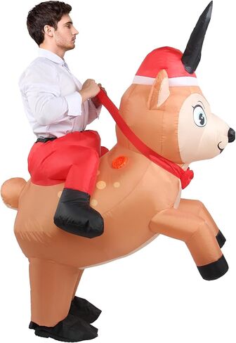 Inflatable Reindeer Costume Unisex Adult Riding Deer Suit Onesie Outfit Fancy Dress Elk Costumes Blow up Fun Outfit for Men and Women Holiday Party Cosplay Half Body in Saudi Arabia