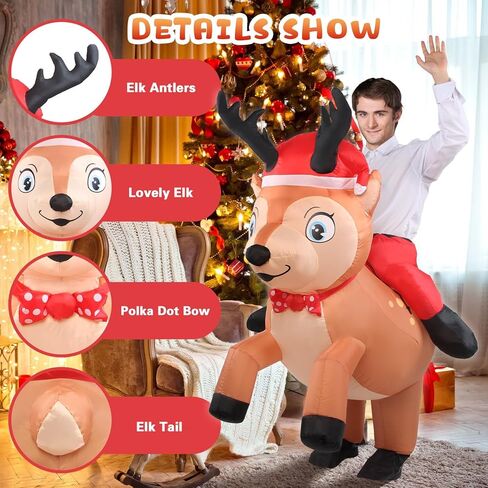 Inflatable Reindeer Costume Unisex Adult Riding Deer Suit Onesie Outfit Fancy Dress Elk Costumes Blow up Fun Outfit for Men and Women Holiday Party Cosplay Half Body in Saudi Arabia