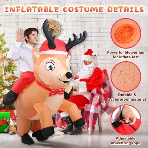 Inflatable Reindeer Costume Unisex Adult Riding Deer Suit Onesie Outfit Fancy Dress Elk Costumes Blow up Fun Outfit for Men and Women Holiday Party Cosplay Half Body in Saudi Arabia