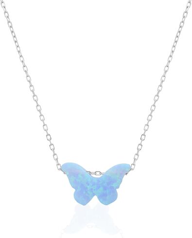 Queen Jewels 925 Sterling Silver Butterfly Necklace | Cubic Zirconia Butterfly Jewelry Simple Aesthetic Pendant for Women | 14k Yellow Gold Plated Dainty Layered Chain | Opal Butterfly Teen Girl Necklaces in Saudi Arabia