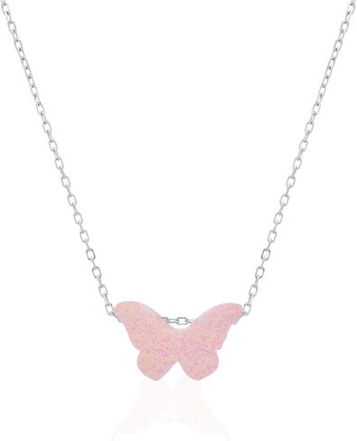 Queen Jewels 925 Sterling Silver Butterfly Necklace | Cubic Zirconia Butterfly Jewelry Simple Aesthetic Pendant for Women | 14k Yellow Gold Plated Dainty Layered Chain | Opal Butterfly Teen Girl Necklaces in Saudi Arabia
