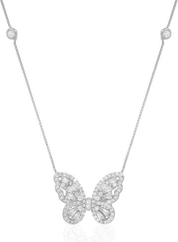 Queen Jewels 925 Sterling Silver Butterfly Necklace | Cubic Zirconia Butterfly Jewelry Simple Aesthetic Pendant for Women | 14k Yellow Gold Plated Dainty Layered Chain | Opal Butterfly Teen Girl Necklaces in Saudi Arabia