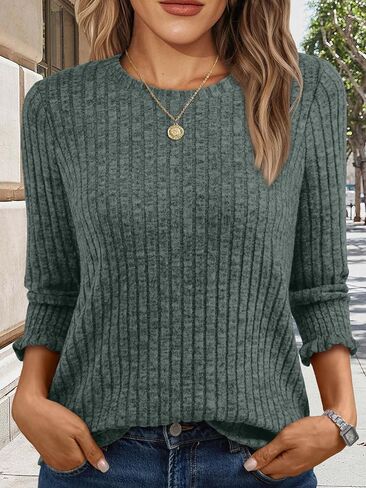 Womens 3/4 Sleeve Tops T Shirts Summer Sweater Round Neck Casual Top Ladies Business Casual Blouses in Saudi Arabia
