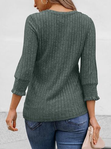 Womens 3/4 Sleeve Tops T Shirts Summer Sweater Round Neck Casual Top Ladies Business Casual Blouses in Saudi Arabia