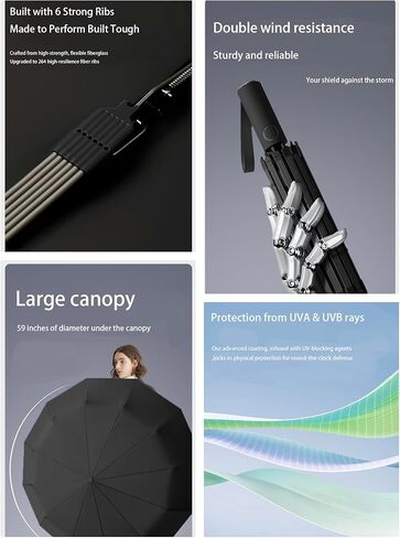 WAWO Adjustable HVAC Umbrella with Base, 12-Rib Outdoor Sun Shade for Unit Protection, Waterproof & UV Resistant Cover for Work, Keep Cool and Dry in Saudi Arabia