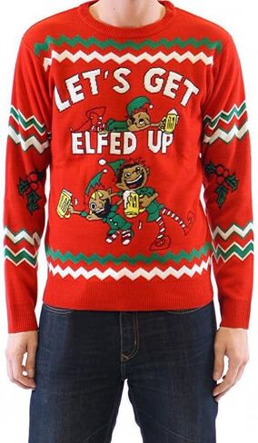 سترة عيد الميلاد القبيحة الحمراء للبالغين من Let's Get Elfed Up Drunken Elves in Saudi Arabia