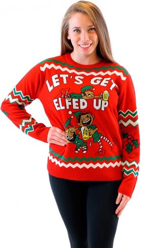 سترة عيد الميلاد القبيحة الحمراء للبالغين من Let's Get Elfed Up Drunken Elves in Saudi Arabia