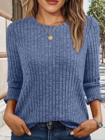 Womens 3/4 Sleeve Tops T Shirts Summer Sweater Round Neck Casual Top Ladies Business Casual Blouses in Saudi Arabia