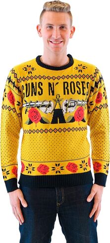 Guns N’ Roses Text and Logo Adult Mustard Ugly Christmas Sweater in Saudi Arabia