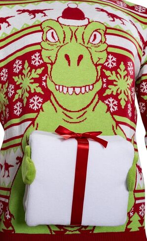 T-Rex Santa Hat 3D Interactive Gift Box Funny Ugly Christmas Sweater in Saudi Arabia
