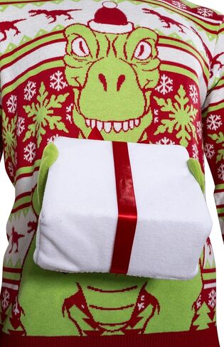 T-Rex Santa Hat 3D Interactive Gift Box Funny Ugly Christmas Sweater in Saudi Arabia