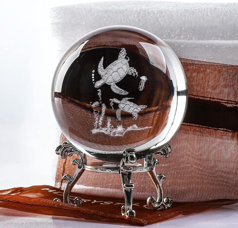 60mm 3D Glass Laser Sea Turtle Ball Paperweights 2.3inch Crystal Ball with Stand Table Decoration for Home in Saudi Arabia