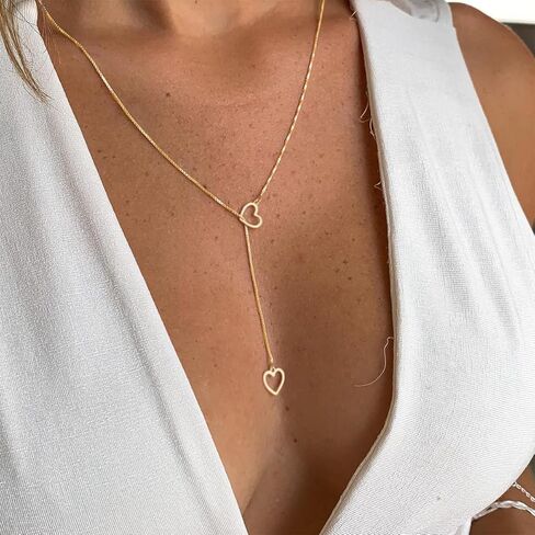Heart Slip Chain Necklaces for WomenStainless Steel O-Ring Adjustable Lariat Heart Y-NecklacePunk Gothic Cuban Collar Choker Necklace for women in Saudi Arabia