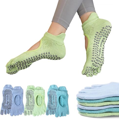 Women's Non-Slip Pilates Yoga Socks, 5-Toe Breathable Cotton Sports Socks, For Pregnant Women, 3 Pairs in Saudi Arabia