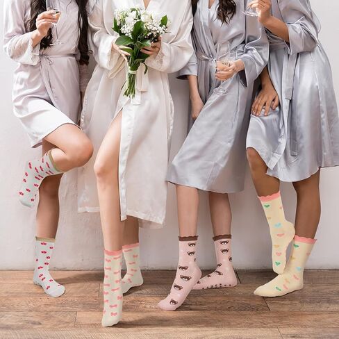 Ramede 6 Pairs Cute Pilates Socks with Grip Ruffle Non Slip Crew Sock for Women Yoga Barre Ballet Dance Workout Hospital Home in Saudi Arabia