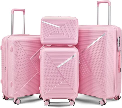 4 Piece Expandable Hardshell Pink Luggage Sets with Spinner Wheels, Lightweight Travel Suitcase Set with TSA Locks, 20 inch Carry On for Women (Pink, 4 Piece Set) in Saudi Arabia