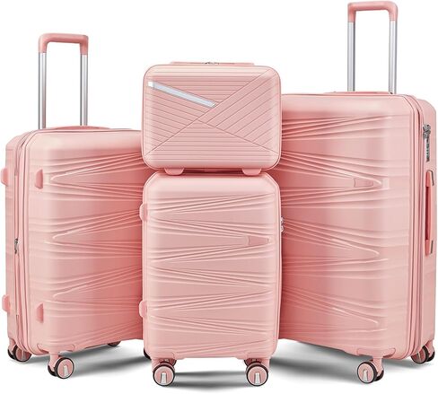4 Piece Expandable Hardshell Pink Luggage Sets with Spinner Wheels, Lightweight Travel Suitcase Set with TSA Locks, 20 inch Carry On for Women (Pink, 4 Piece Set) in Saudi Arabia