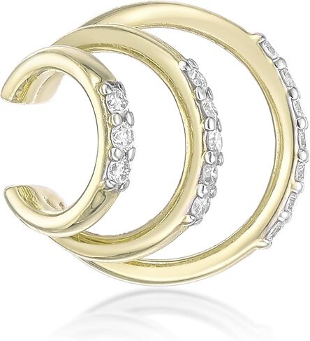سوار أذن ثلاثي من الألماس 1/6 قيراط من Lavari Jewellers للنساء - غطاء أذن من الفضة الإسترلينية عيار 18 قيراط مطلي بالذهب الأصفر عيار 925 من الفضة الإسترلينية للنساء - مجوهرات مضادة للحساسية - بساطة أنيقة in Saudi Arabia