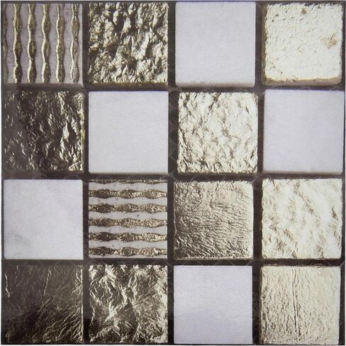 10Pcs 3D Wall Stickers, 10 x 10cm Square Mosaic Tile Wallpaper Self-Adhesive PVC Waterproof for Kitchen Bathroom Wall DIY Crafts Black Gold in Saudi Arabia