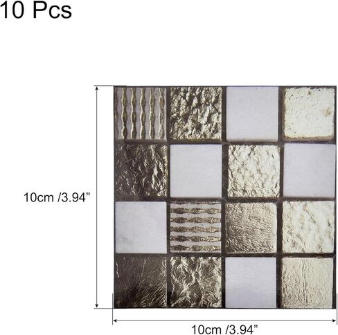 10Pcs 3D Wall Stickers, 10 x 10cm Square Mosaic Tile Wallpaper Self-Adhesive PVC Waterproof for Kitchen Bathroom Wall DIY Crafts Black Gold in Saudi Arabia