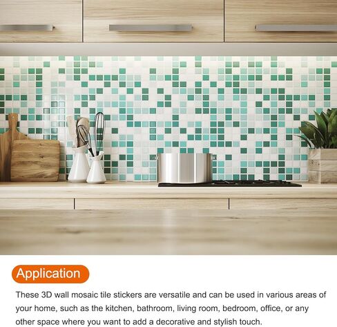 10Pcs 3D Wall Stickers, 10 x 10cm Square Mosaic Tile Wallpaper Self-Adhesive PVC Waterproof for Kitchen Bathroom Wall DIY Crafts Black Gold in Saudi Arabia