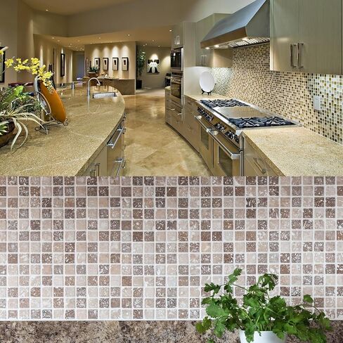 10Pcs 3D Wall Stickers, 10 x 10cm Square Mosaic Tile Wallpaper Self-Adhesive PVC Waterproof for Kitchen Bathroom Wall DIY Crafts Black Gold in Saudi Arabia