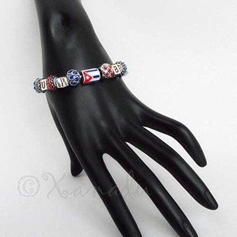 Fits 7" Wrist - Cuba European Charm Bracelet with Cuban Flag and Rhinestone Beads - Charm Crazy in Saudi Arabia