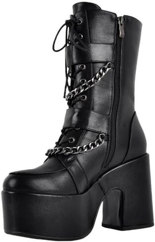 Only maker Women’s Platform Gothic Style Boots-Chunky High Heel Chain Detail Side Zipper-Punk Rock Ankle Boots for Party Clubwear Cosplay in Saudi Arabia
