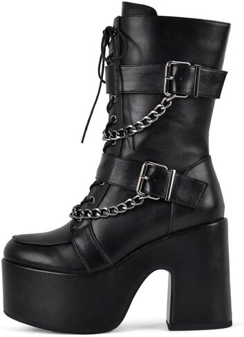 Only maker Women’s Platform Gothic Style Boots-Chunky High Heel Chain Detail Side Zipper-Punk Rock Ankle Boots for Party Clubwear Cosplay in Saudi Arabia
