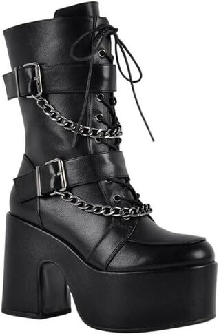 Only maker Women’s Platform Gothic Style Boots-Chunky High Heel Chain Detail Side Zipper-Punk Rock Ankle Boots for Party Clubwear Cosplay in Saudi Arabia