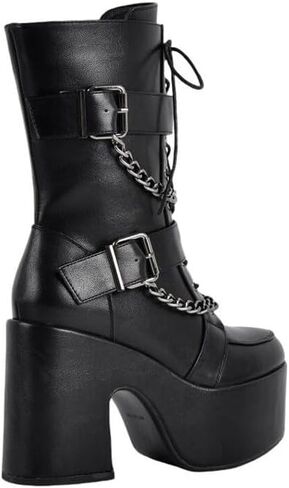 Only maker Women’s Platform Gothic Style Boots-Chunky High Heel Chain Detail Side Zipper-Punk Rock Ankle Boots for Party Clubwear Cosplay in Saudi Arabia
