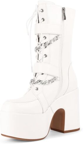 Only maker Women’s Platform Gothic Style Boots-Chunky High Heel Chain Detail Side Zipper-Punk Rock Ankle Boots for Party Clubwear Cosplay in Saudi Arabia