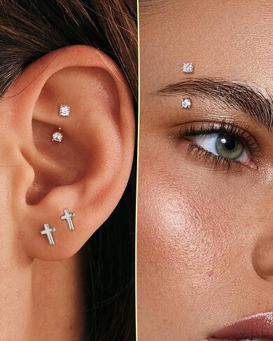 COCHARM 925 Sterling Silver Rook Piercing Jewelry, 16g Eyebrow Ring, Eyebrow Piercing, 6mm-8mm Rook Earring, Vertical Lip Labret Piercing Jewelry for Women Men in Saudi Arabia