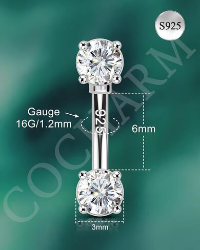 COCHARM 925 Sterling Silver Rook Piercing Jewelry, 16g Eyebrow Ring, Eyebrow Piercing, 6mm-8mm Rook Earring, Vertical Lip Labret Piercing Jewelry for Women Men in Saudi Arabia