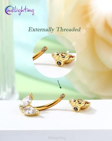 Melighting 14G Flower Belly Button Ring, 316L Surgical Steel Marquise CZ Belly Rings, Gold Navel Piercing Barbell, 10 mm Silver Body Jewellery for Women in Saudi Arabia