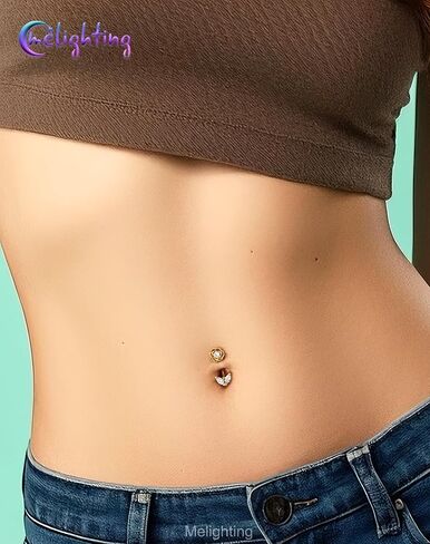 Melighting 14G Flower Belly Button Ring, 316L Surgical Steel Marquise CZ Belly Rings, Gold Navel Piercing Barbell, 10 mm Silver Body Jewellery for Women in Saudi Arabia