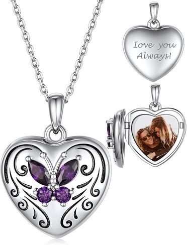 Custom4U Personalized 925 Sterling Silver Heart Locket Necklace that Holds Pictures Dainty Butterfly Locket Necklace for Women Her Custom Engraved Text&Photo Locket Pendant Jewelry Gifts (Gift Box) in Saudi Arabia