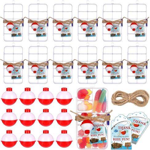24 Sets Fishing Party Favors Candy Little Tackle Boxes with 24 Red White Floater 24 Thank You Cards for Making My Party Reel Fun Fishing Theme Party Fishing Decorations Decor Fishing Party in Kuwait