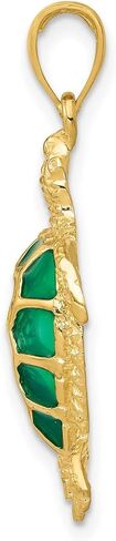 14k Yellow Gold, Green Enameled Sea Turtle Charm Pendant - Polished and Textured Turtle Jewelry for Women and Men - Ocean Jewelry Gold Pendant in Saudi Arabia