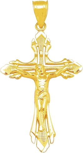 10K Yellow Gold Cross Pendant Gold Cross Charm 1.3 in x 0.7 in in Saudi Arabia
