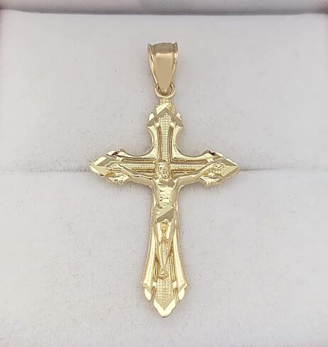 10K Yellow Gold Cross Pendant Gold Cross Charm 1.3 in x 0.7 in in Saudi Arabia