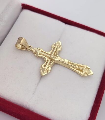 10K Yellow Gold Cross Pendant Gold Cross Charm 1.3 in x 0.7 in in Saudi Arabia