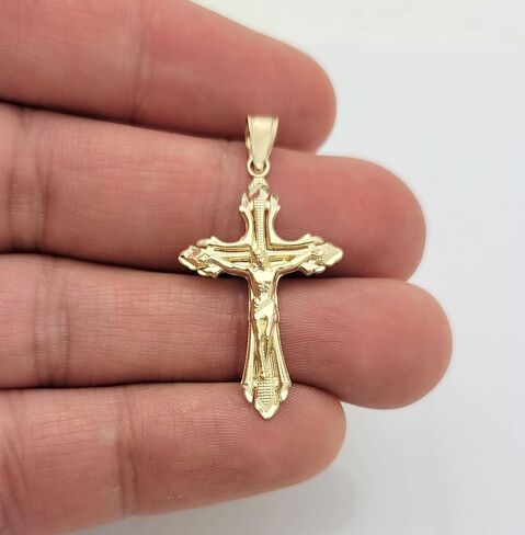 10K Yellow Gold Cross Pendant Gold Cross Charm 1.3 in x 0.7 in in Saudi Arabia