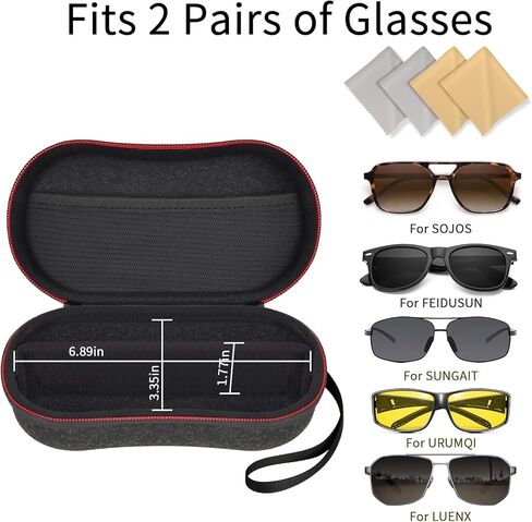 Double Sunglasses Case Organizer, Dual Eyeglass Men Travel Box with Divider & Half Mesh Pocket, Hard Shell Protective Women Glasses Holder with Zippers and Detachable Wrist Strap – (Bag Only) in Saudi Arabia