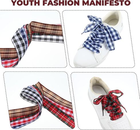 5 Pairs Ribbon Shoe Laces Cute Gingham Colorful Flat Satin Checkered Soft Silk Snow Yarn Shoestrings Wide Plaid Ties Shoelaces for Women Sports Sneakers Shoes in Saudi Arabia