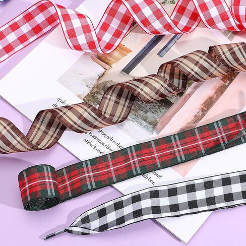 5 Pairs Ribbon Shoe Laces Cute Gingham Colorful Flat Satin Checkered Soft Silk Snow Yarn Shoestrings Wide Plaid Ties Shoelaces for Women Sports Sneakers Shoes in Saudi Arabia