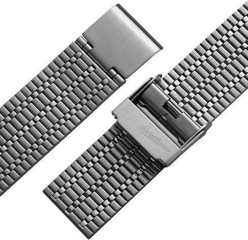 WatchGecko Classic Retro Stainless Steel Watch Strap, Brushed And Polished, Foldover Clasp, Quick-Release Spring Bars, Multi Colours - 18mm, 20mm, 22mm in Saudi Arabia