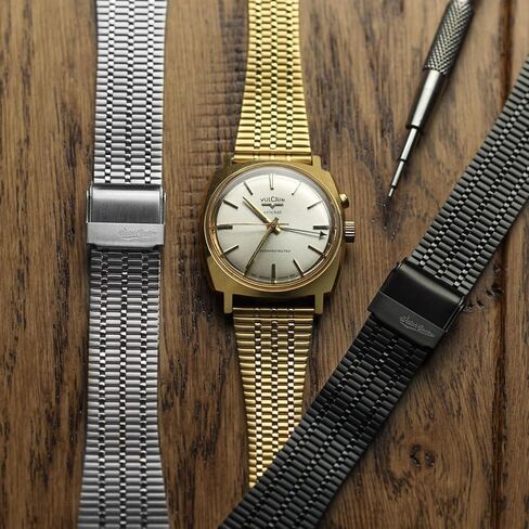 WatchGecko Classic Retro Stainless Steel Watch Strap, Brushed And Polished, Foldover Clasp, Quick-Release Spring Bars, Multi Colours - 18mm, 20mm, 22mm in Saudi Arabia