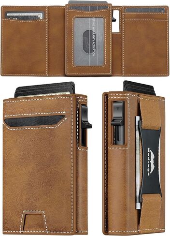 Smart Airtag Wallet for Men Slim: Pop up Card Wallet with Airtag Holder - Apple Air tag Wallet with Cash Strap - RFID Leather Trifold Wallet Men for Gifts in Saudi Arabia